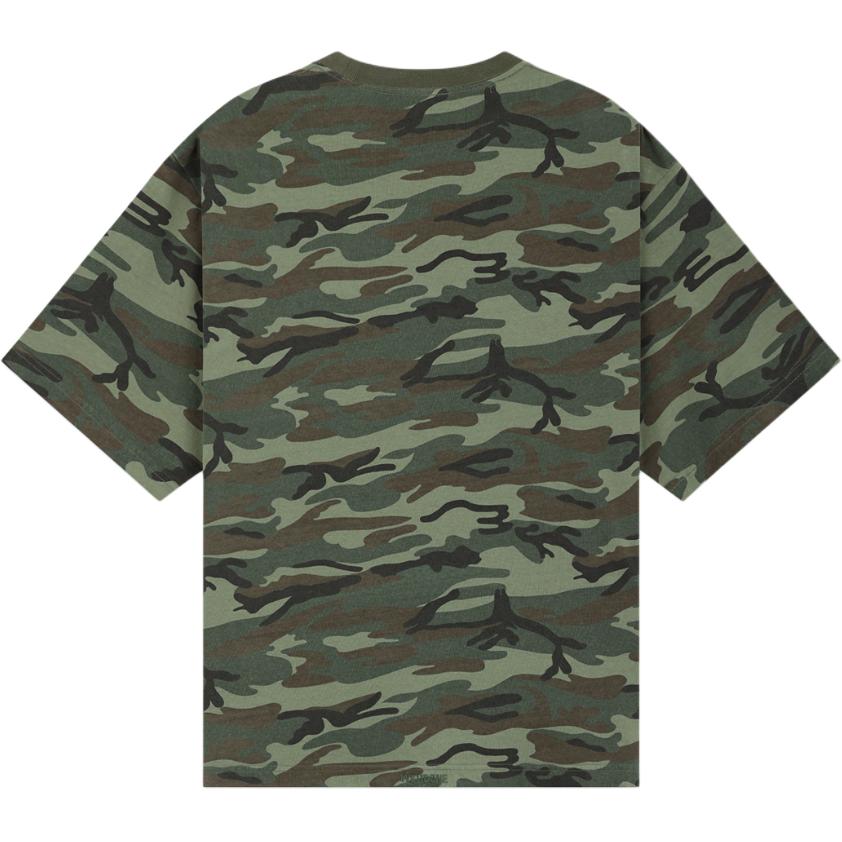 WE11DONE FW24 Футболка с пайетками, микрологотипом, в рубчик, с круглым вырезом, спущенным плечом, коротким рукавом, унисекс, камуфляж WD-TT0-25-741-U-MX