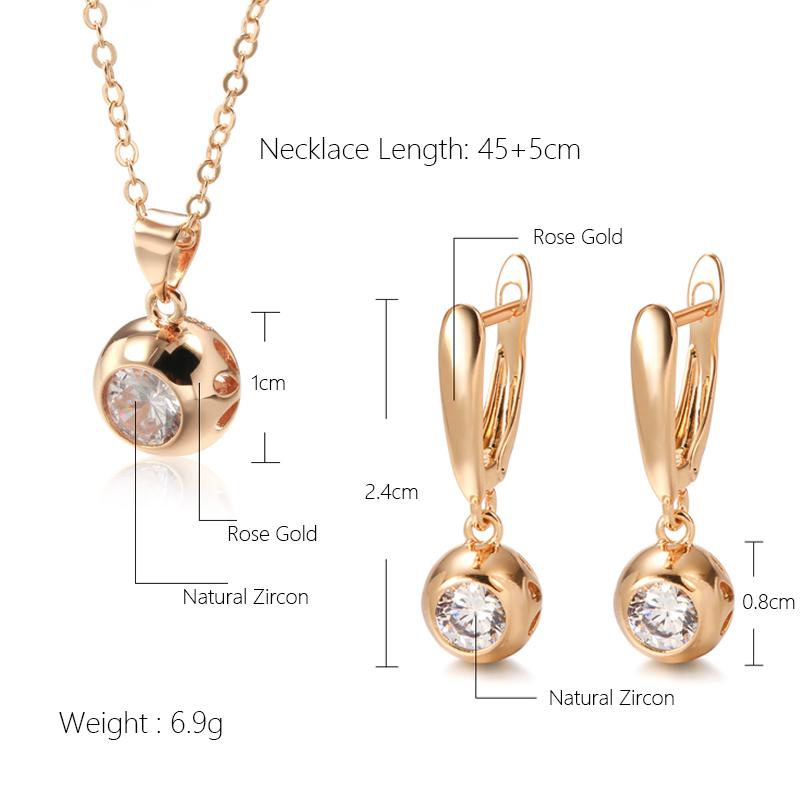 Kinel Rose Gold Color Orb Pendant Necklace Earrings Daily Easy Matching Fine Jewelry Set