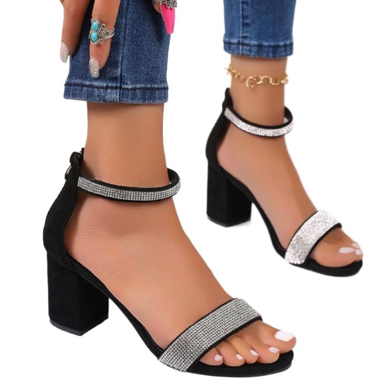 2024 Брендовые женские туфли с закрытым каблуком, женские босоножки, модные, кристально чистые, для офиса и карьеры, новые босоножки на каблуке с открытым носком больших размеров