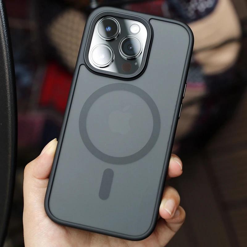 Прозрачный матовый чехол для телефона с Magsafe для iPhone 16 15 14 13 12 11 Pro Max Plus, магнитный ударопрочный бампер