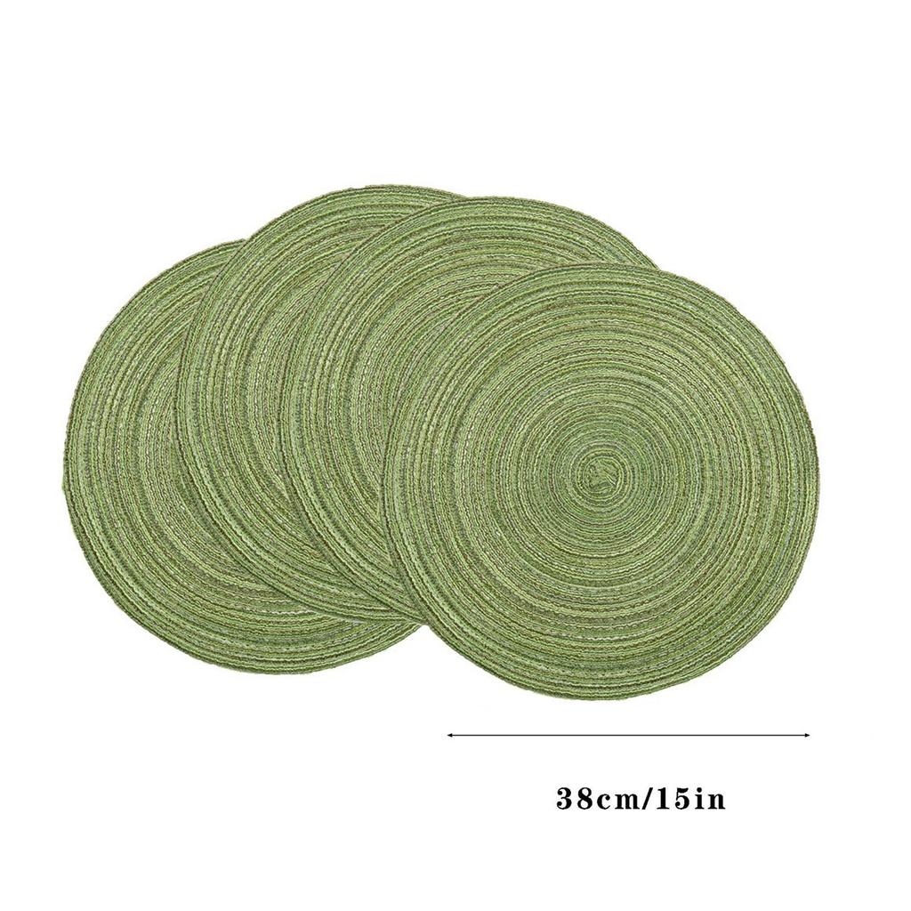 Four Piece Green Color Active Vintage Anti Slip Dining Table Meal Mat Woven Round Non-Slip Tableware Bowl Pads Drink Cup Coaster
