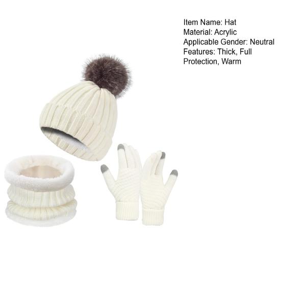3 Pcs/Set Unisex Winter Beanie Scarf Gloves Set Thick Knitted Warm Cap Gloves