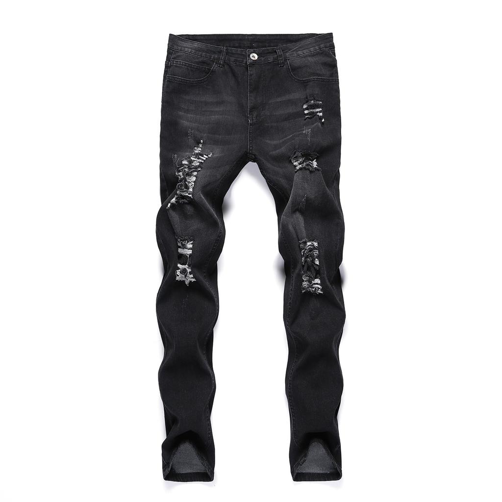 Men's Casual Hole-rubbed  Slim Fit Denim Pants Fashion Chinos Jeans
