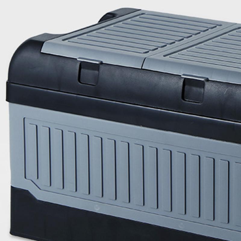 Car Trunk Storage Box 2 Lids Collapsible Multi Compartment Plastic Car Storage Organizer with Waterproof Bag Black Grey