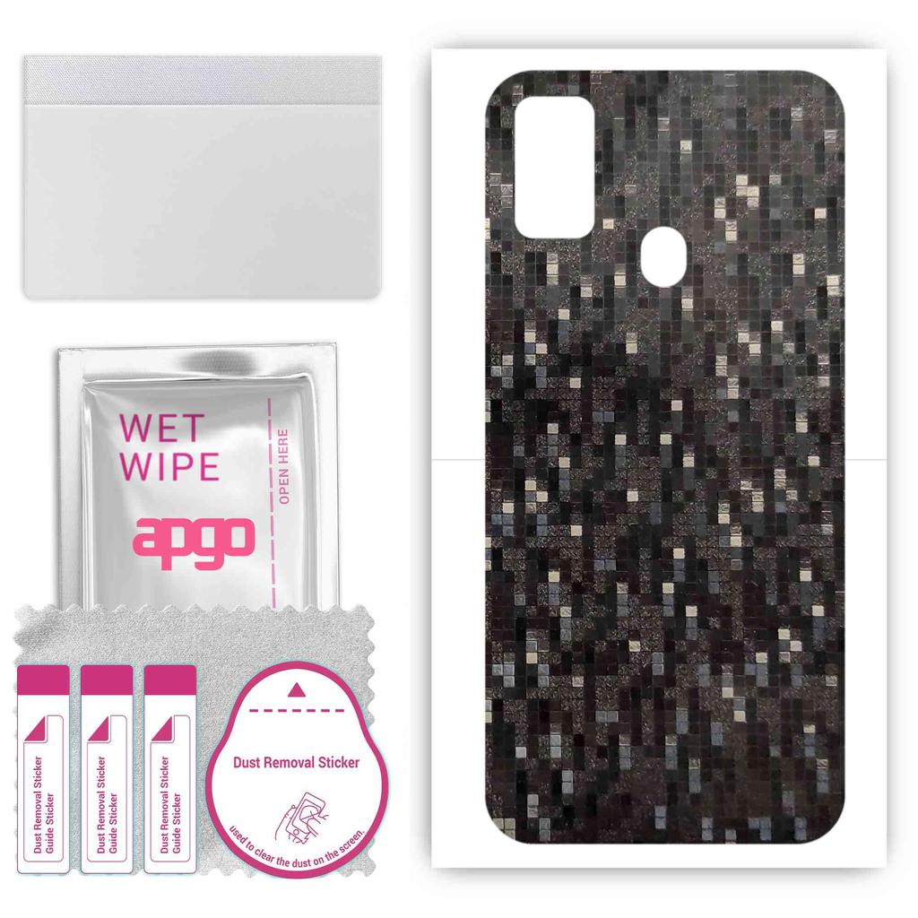 apgo Protective Skin Sticker for the Back Compatible with Samsung Galaxy M30s, Wrap Film, Foil, Vinyl - Pattern Carbon Black Pixel