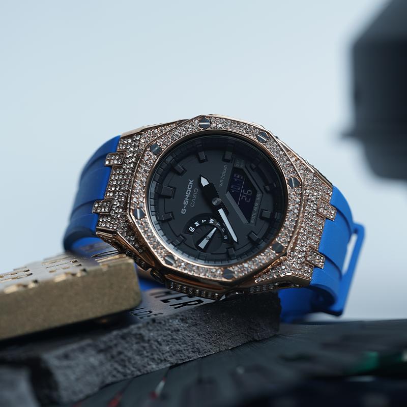 Casio Мужские часы с жидкокристаллическим и аналоговым двойным дисплеем, серия Black, GA-2100-7A(Watch8--)