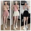 Ice Silk Skirts with Safty Pants Straight A-line Mini Skirt Simple Pleated Skirts Women  Female