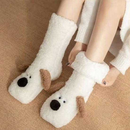 Пушистые домашние носки Милые пушистые носки с ушками собаки Уютные носки-кабинки Мужские Женские Теплые зимние носки для дома, отдыха, сна