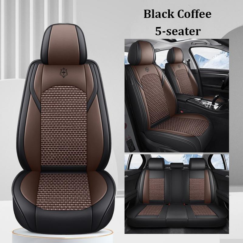 Премиальные 5-местные чехлы на сиденья автомобиля из ПУ-кожи и ткани «Ледяной шелк», полное покрытие, раздельные подголовники, нескользящие, прочные, универсальные, подходят для 95% автомобилей