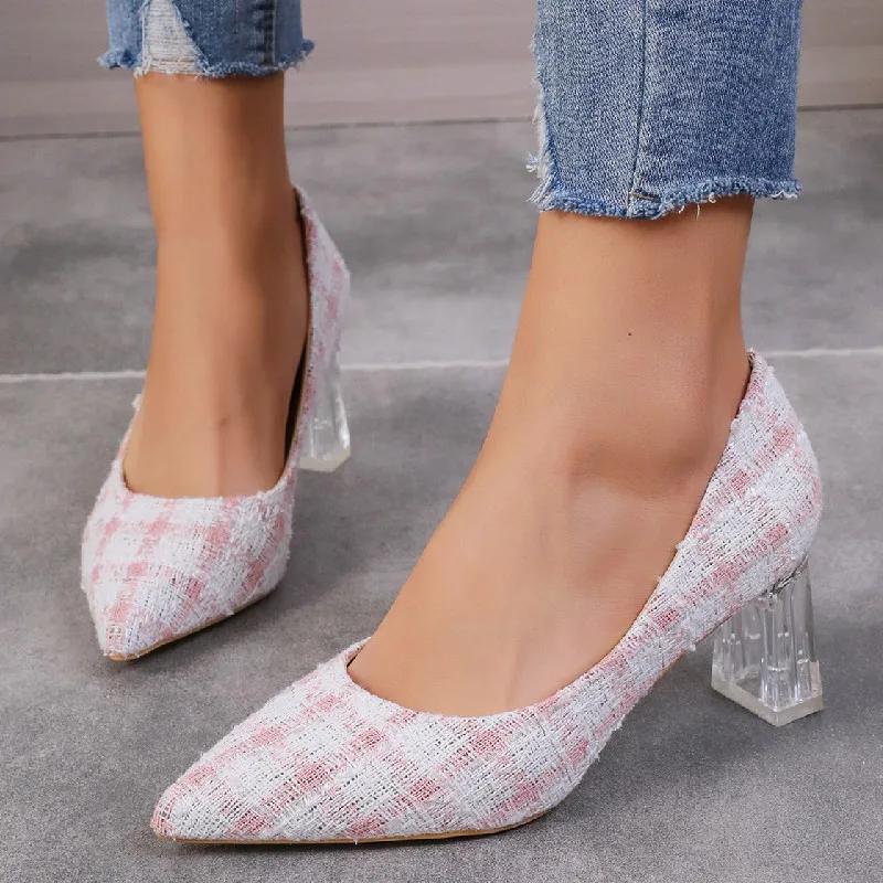 Fashion Spring Autumn Fashion New Sexy Comfortable Pointed Toe Solid Color Women's Party Dress Square High Heels Zapatos Mujer