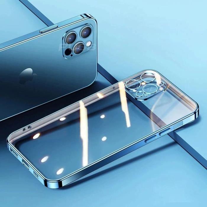 Coque Antichoc - pour iPhone - 13 Pro Max - Souple - Contour chromé bleu - 6,7 pouces