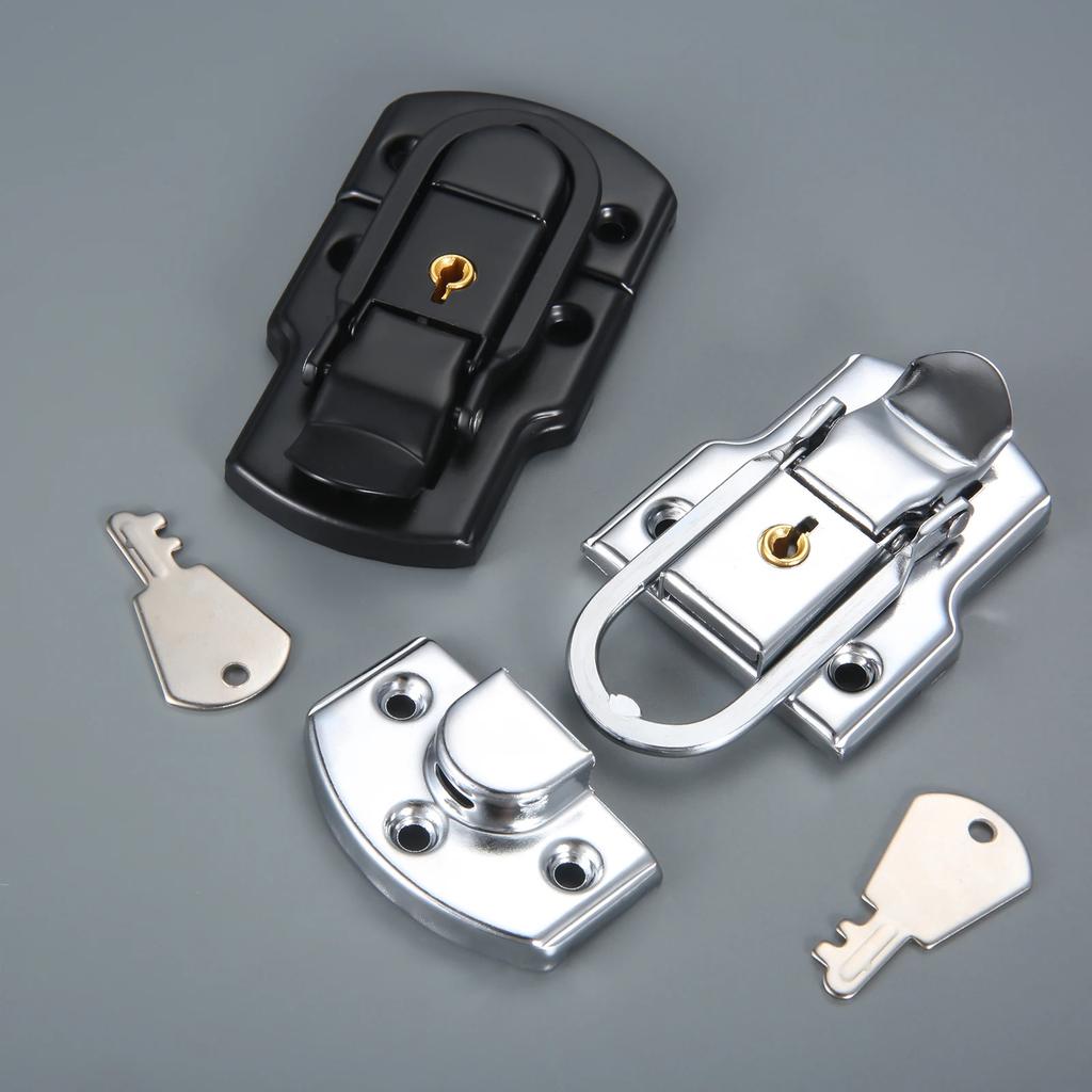 89*50mm Copper Core Box Latch Hasp w/ Key Metal Locker Flight Case Electronic Cabinet Suitcase Buckle Toggle Catch Silver/Black