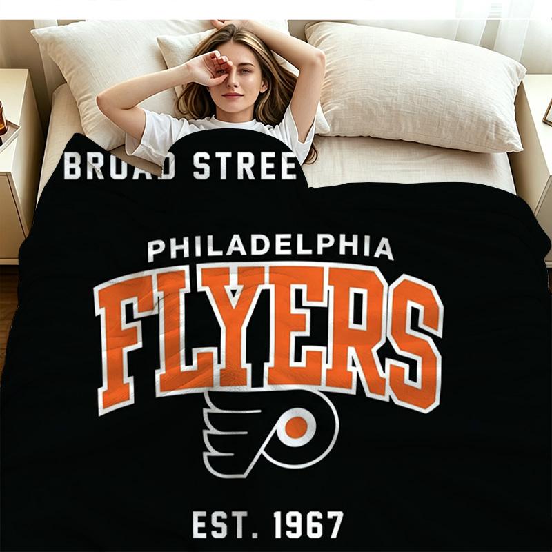Philadelphia Flyers Logo Print Flannel Blanket High Quality Warm Comfortable Cover for All Seasons Perfect for Gifts Home Decor
