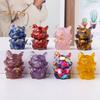 Natural Stone Nine-tailed Fox Figurine Positive Healing Energy Hand-carved Colorful Faux Crystal Love Heart Animal Statue Desktop Decoration Ornament