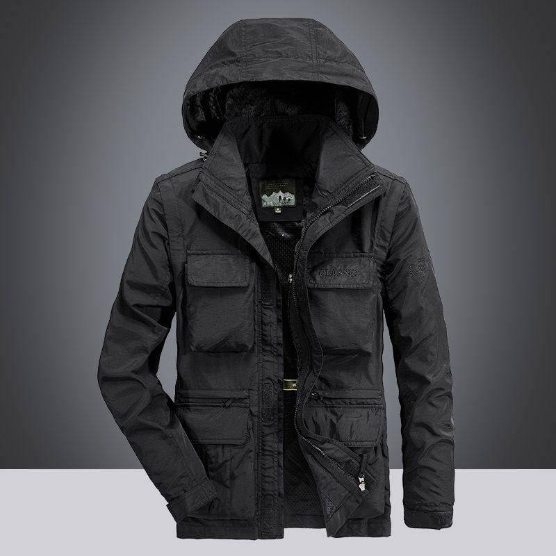 Комбинезоны с капюшоном и несколькими карманами, средняя длинная куртка, мужская тонкая повседневная уличная куртка