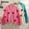 Осенне-зимний женский свитер, свободный кардиган клубничного плетения, симпатичная вязаная куртка
