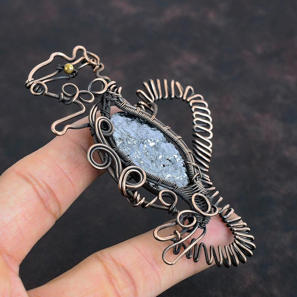 Shungite Rough Copper Pendant Wire Wrapped Gemstone Pendant Handmade Copper Jewelry Dainty Rabbit Pendant Wire Wrap Jewelry Gifts For Women