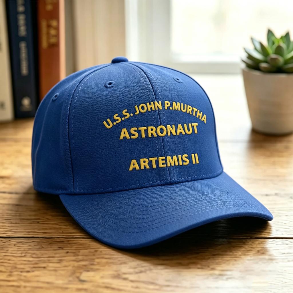 Унисекс Вышитая Кепка с Плоским Козырьком с Текстом U S S John P Murtha Astronaut Artemis II Регулируемая Кепка Snapback для Повседневной Носки