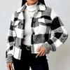 Women's Plaid Double-sided Plush Patch Pocket Button Cardigan Casual Top Jacket