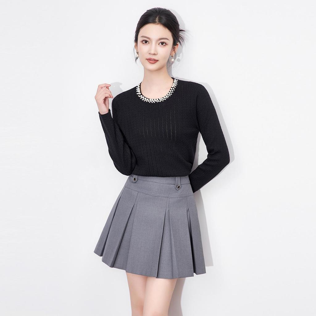 Свитер топ с длинным рукавом, круглым вырезом, 3D вязанием «косы» и бисером для женщин в стиле «легкая роскошь»