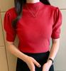 Casual Short Sleeve Knitted Shirt Women Summer Slim Thin Knit T Shirt Tops Knitwear 2024 Ice Silk Turtleneck Blosue 18848