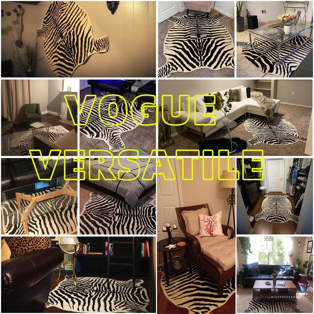 Townssilk Zebra Carpet, Animal Print Faux Fur Carpet, 4x4.6 Feet, Home Rug…