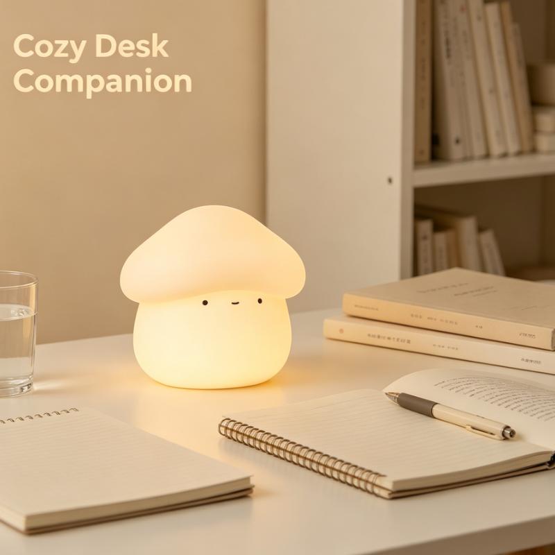 Cute Mushroom Silicone Night Light USB Rechargeable Tap Control LED Lamp for Bedroom Bedside Sleep Aid Gift