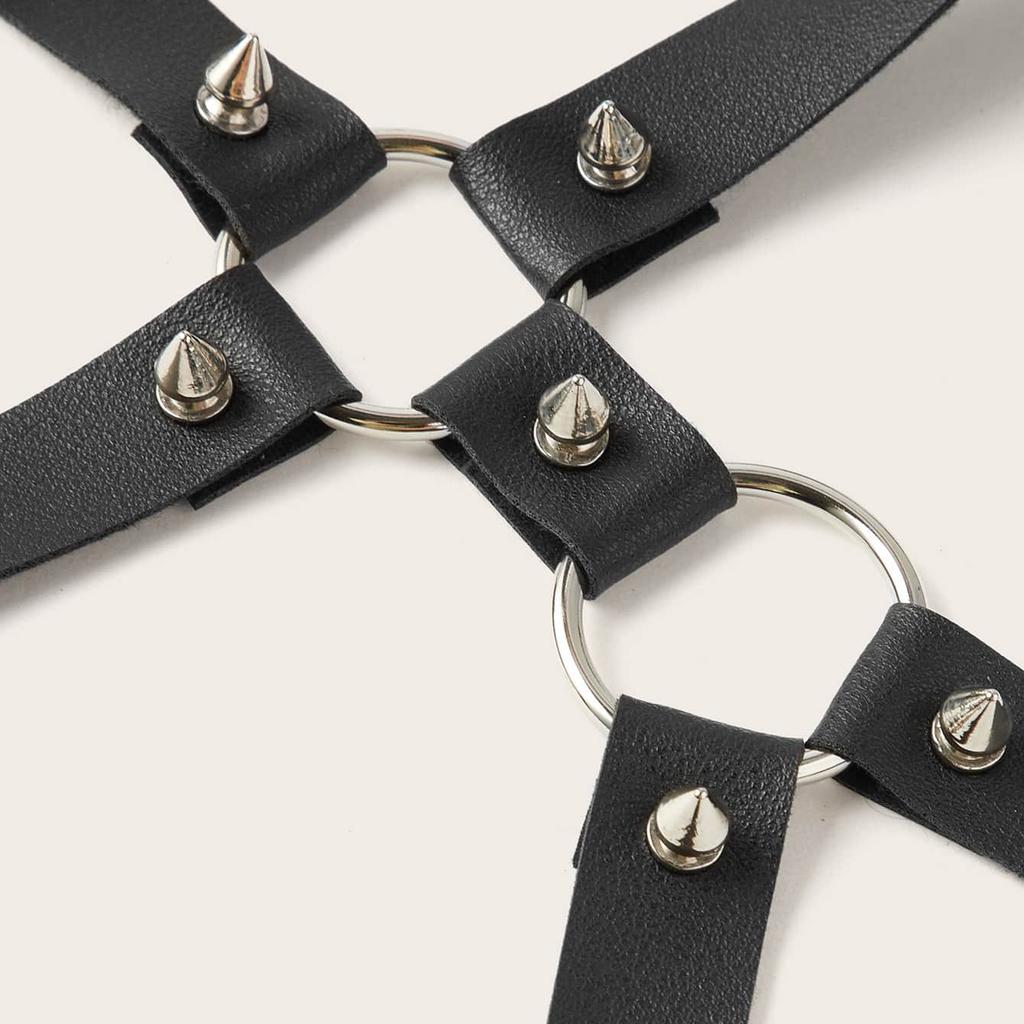 Женские панк-стиль заклепки бандажная отделка темные брюки кожа кожа сексуальный ремешок