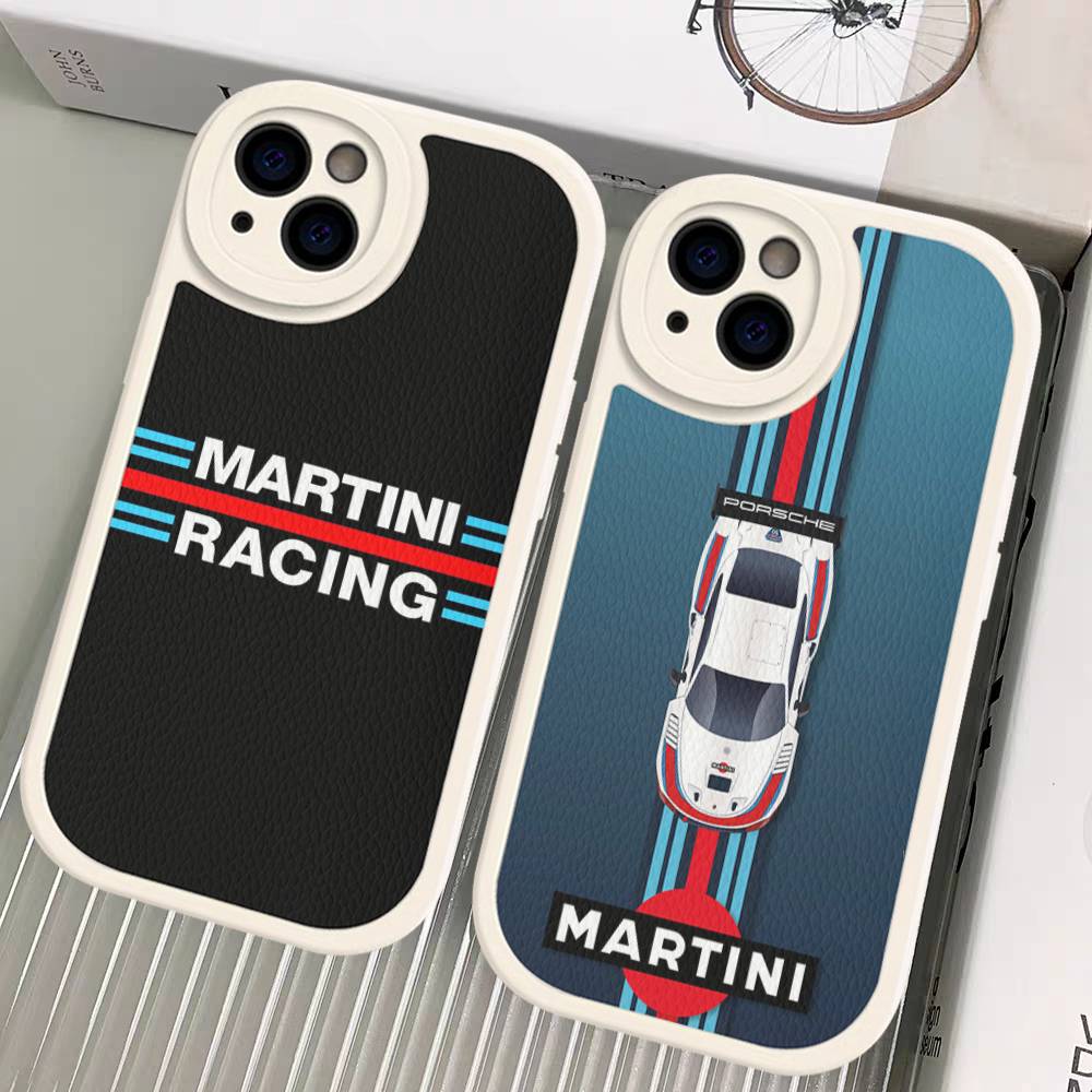 M-Martini Racing Горизонтальная полоска Для IPhone 16 15 14 13 12 11 Pro Max Plus Ударопрочный кожаный мягкий чехол для телефона