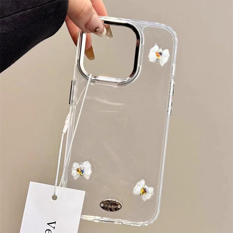 3D Glitter Bow Back Clip Phone Case for IPhone 16 Pro Crossbody Chain Strap for Apple 15 Diamond X