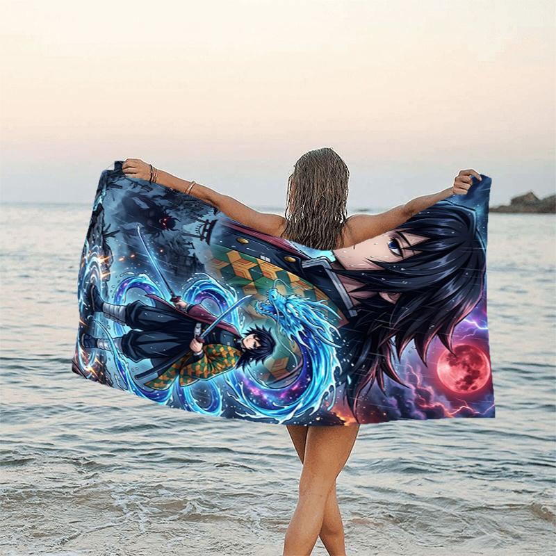 1pc Tomioka Giyuu4 Beach Towel, Beach and Seaside Swimming Pool Equipment, Fashion Pattern, Rectangular, Travel Essentials