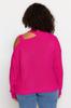 Women's Plus Size Sweater Fuchsia Window Cut Out Detailed Knitwear Sweater
