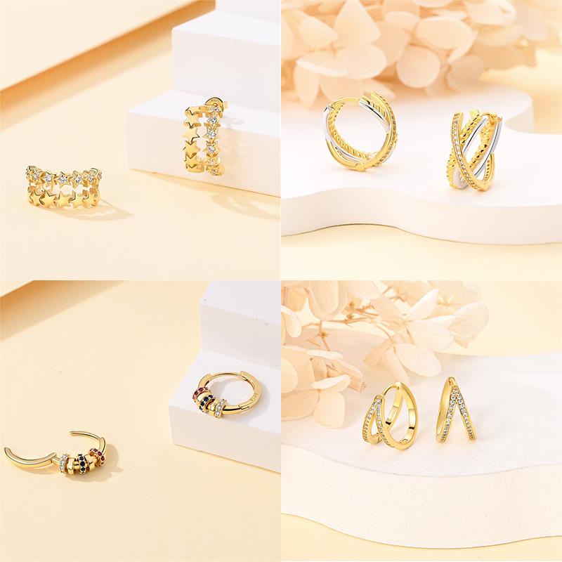 New in 925 Silver Color Gold Pearl Bee Irregularity Star Moon Earrings For Women Trending Fashion Jewelry Birthday Gifts