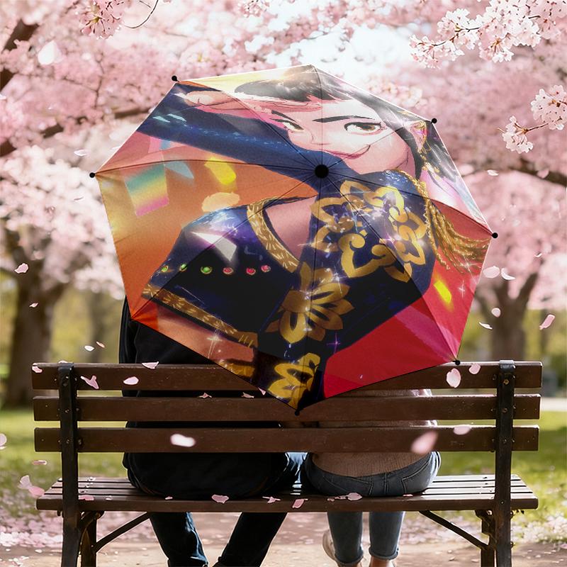 1pc Music fans, K-Pop, Devil Hunter Umbrella Portable Folding Umbrella Iron Frame Hole Bone Structure Outdoor Home Umbrella