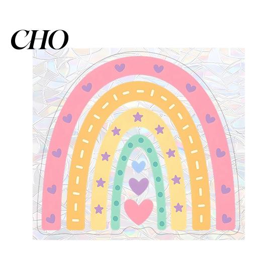No Glue Window Sticker Rainbow Suncatcher Cling, Colorful Prismatic Flowers Anti-Collision Sticker, Decorative Glass Cling Reusable Static Door Decal