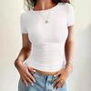 Короткие футболки облегающего кроя с круглым вырезом и короткими рукавами однотонные женские футболки