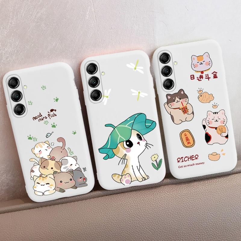 Мягкий силиконовый чехол с рисунком кота для Samsung M35 A55 S24 Xiaomi Redmi Note 13 Poco C65 iPhone 15 Huawei Honor Realme Camera Защитный противоударный чехол