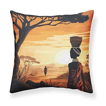 Sunset African Woman Throw Pillow Covers With Digital Printing Of Short Plush Fabric Car-Shaped Sofa Cushion Office Home Decor