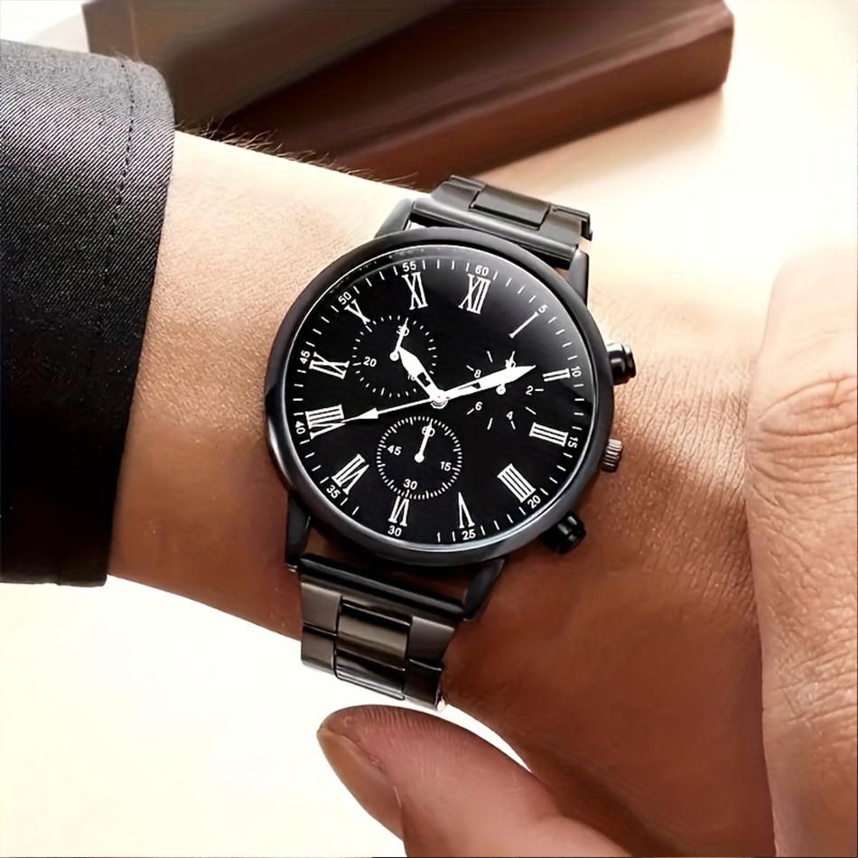 2 Pieces Fashion Men's Watch Quartz Simple Roma Dial Men's Business Watches Men's Watch (Without Box)