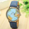 Watch Fashion Global Travel by Plane Map Women Watches Denim Fabric Bands