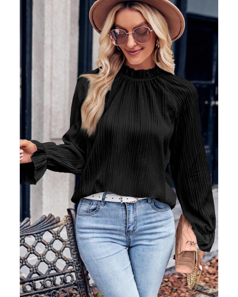 Azura Exchange Блузка с воротником-стойкой и рукавами-фонариками