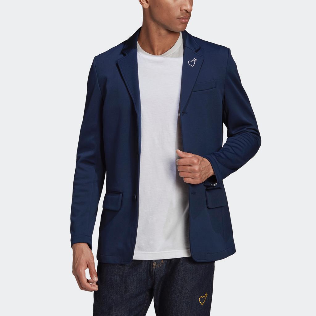 Adidas Originals X Human Made Collaboration Heart Embroidery Logo Solid Color Slim Fit Single Breasted Blazer Men Blazer Deep-Blue GR3715