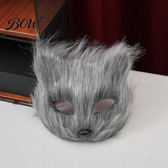 Soft Texture Fox Mask Long Fur White Half Face Mask, Halloween Masquerade Cosplay Adjustable Party Elegant Fairy for Ancient Style Photoshoot