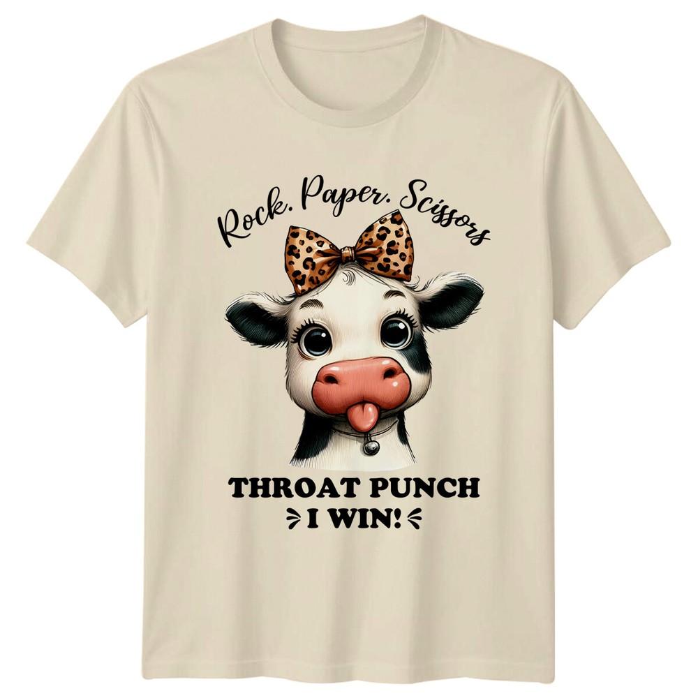 Rock Paper Scissors Throat Punch I Win! Sarcastic Cow T-Shirt