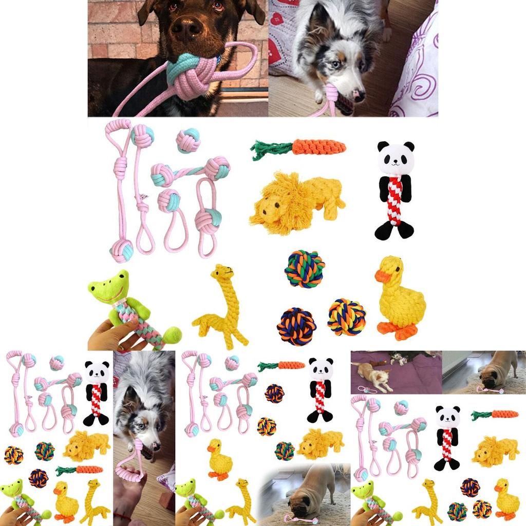 6x Набор игрушек из веревки для собак Прочные и долговечные жевательные игрушки с узлами Мяч для питомца Щенка Медведь Хлопковая игрушка Оптом