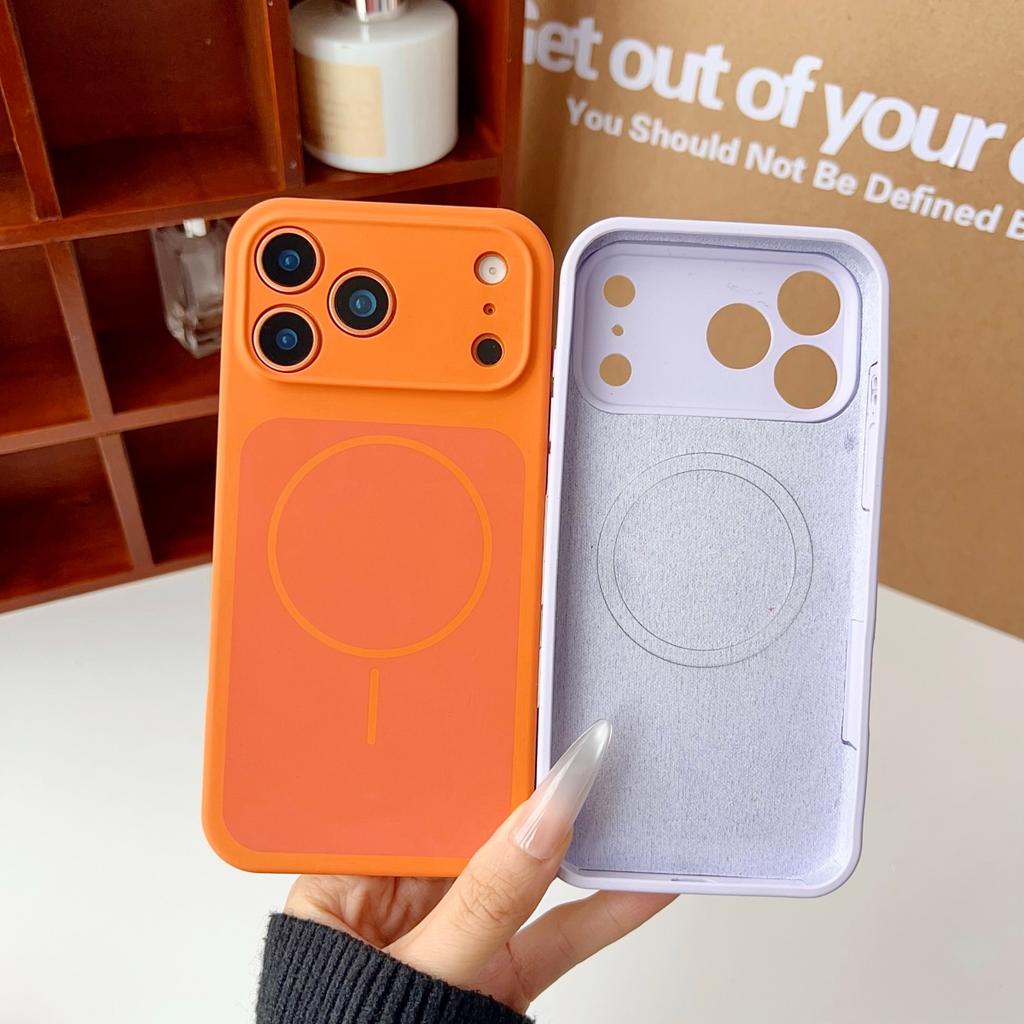 Official Liquid Silicone For Magsafe Dual Color Phone Case For iPhone 17 Pro Max Original Orange Shockproof Magnet Charge Cover