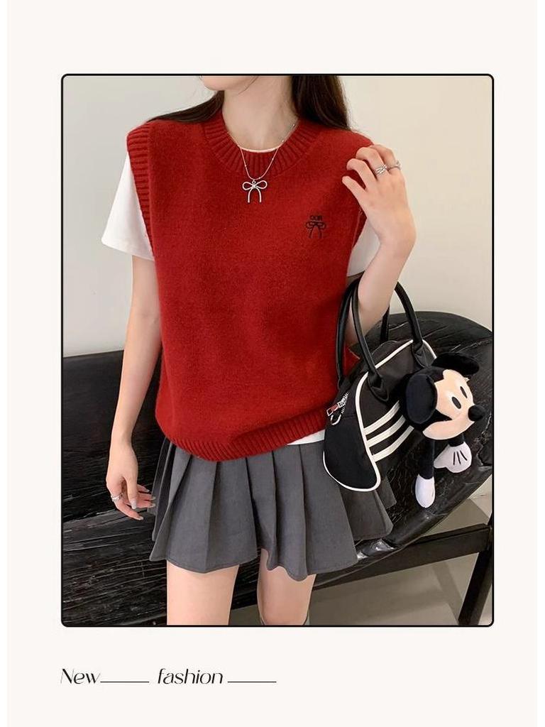 Женский вязаный жилет-свитер - Весна/Осень 2024 Маленький Без рукавов Многослойный топ