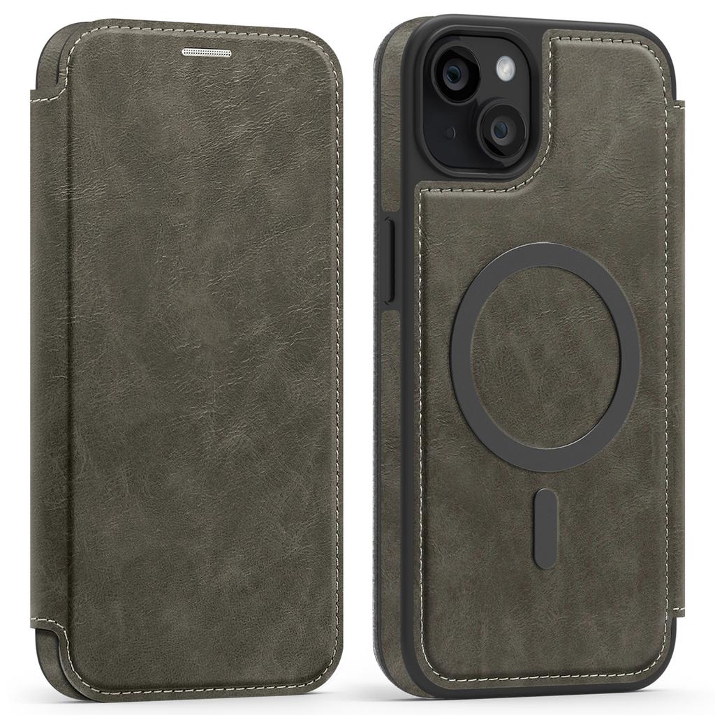 For iPhone 14 Plus Case Compatible with MagSafe RFID Blocking Card Holder Leather Phone Cover