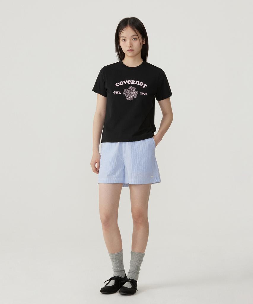 COVERNAT WOMAN Regular Fit Arch Clover Heart T-Shirt Black