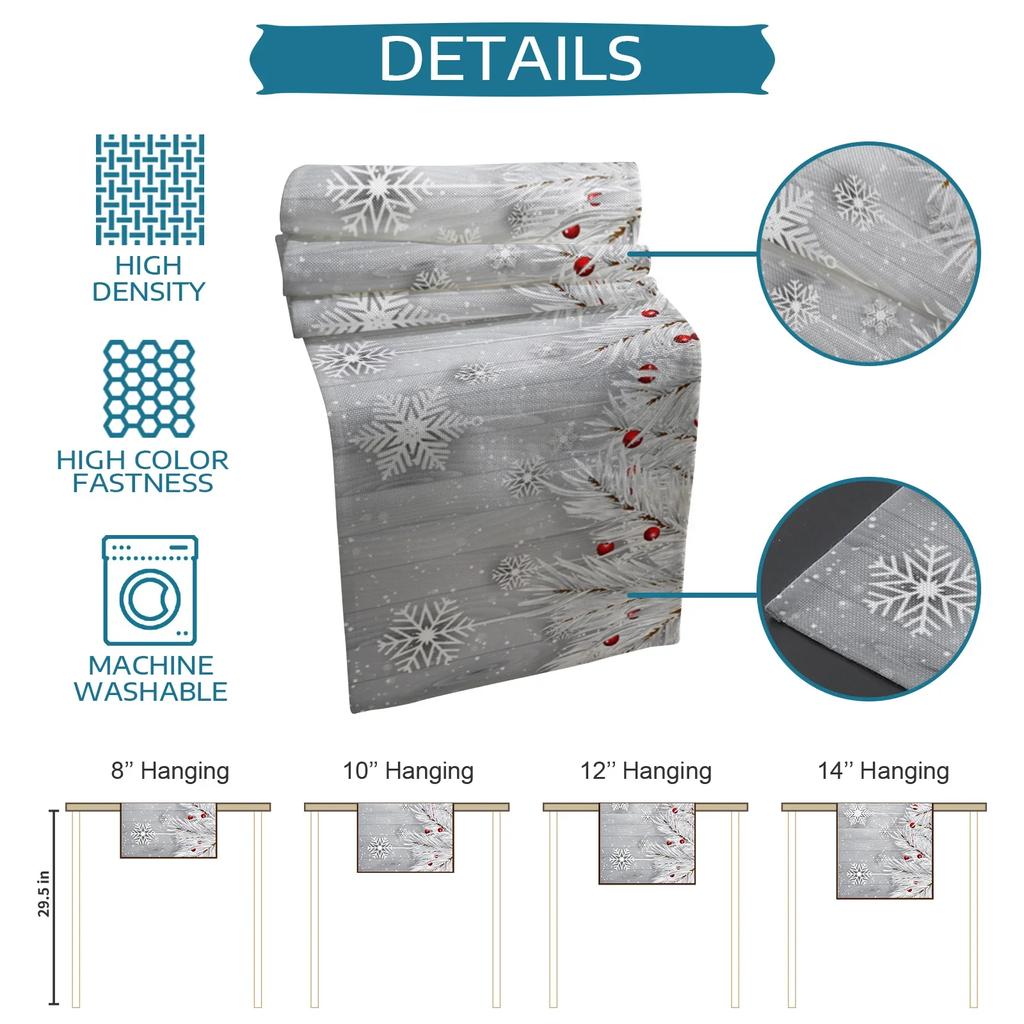 Christmas Silver Fir Leaves Snowflakes Wood Grain Linen Table Runners Kitchen Decoration Table Runner Festival Party Supplies